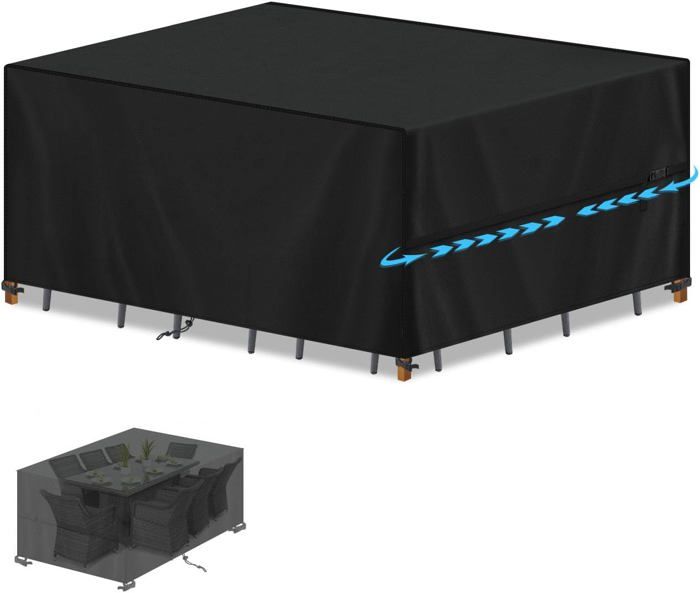 TopSoul Housse Table De Jardin 340x300x75cm Housse Salon De Jardin, Rectangulaire Couverture De Protection Meubles ​Bâche Salon De Jardin Imperméable Anti-UV 600D Oxford Bache Table Exterieur