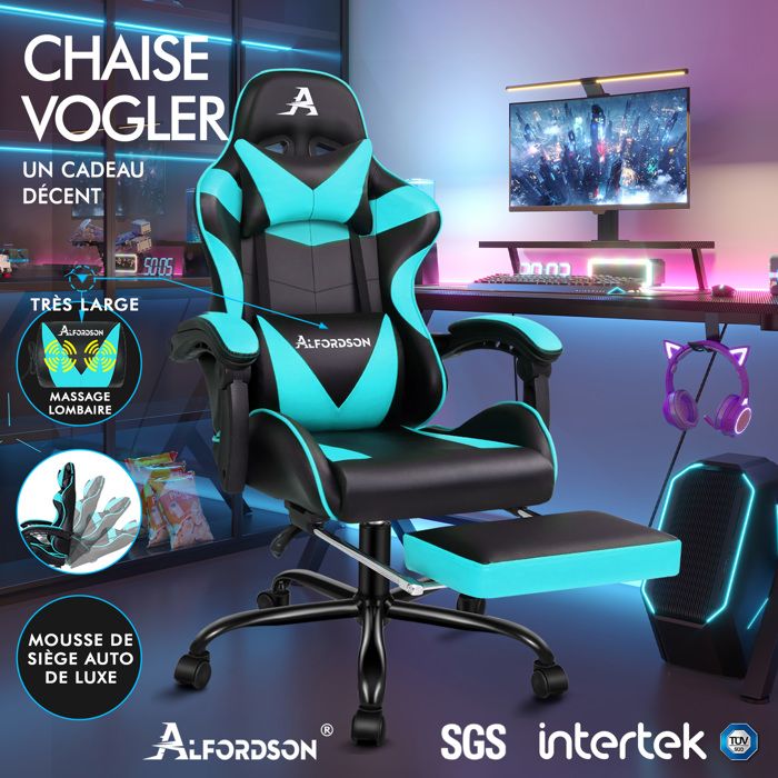 Chaise De Bureau Gaming Avec Repose-Pieds - Réglable En Hauteur, Inclinable 150°, Capacité 180 Kg - Cuir Synthétique Rouge/Noir | Ergonomique Et Confortable