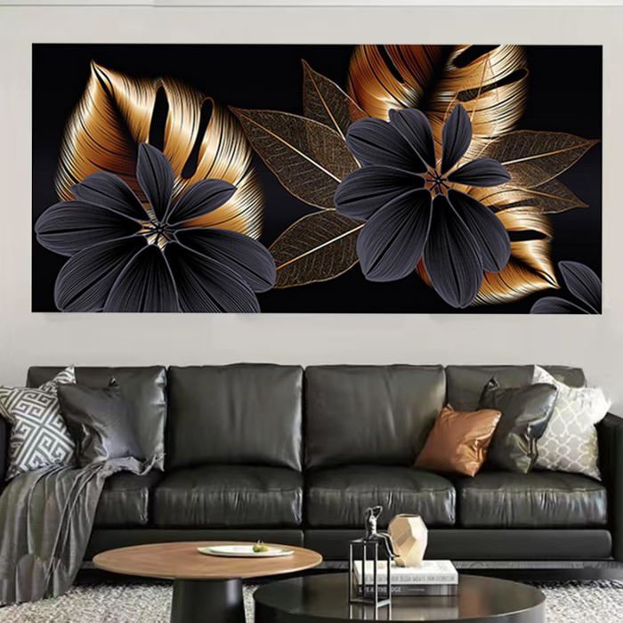 Tableau Déco Mural 50x100 Cm – Impression Sur Toile, Mer Bleue Et Fleurs, Sans Cadre