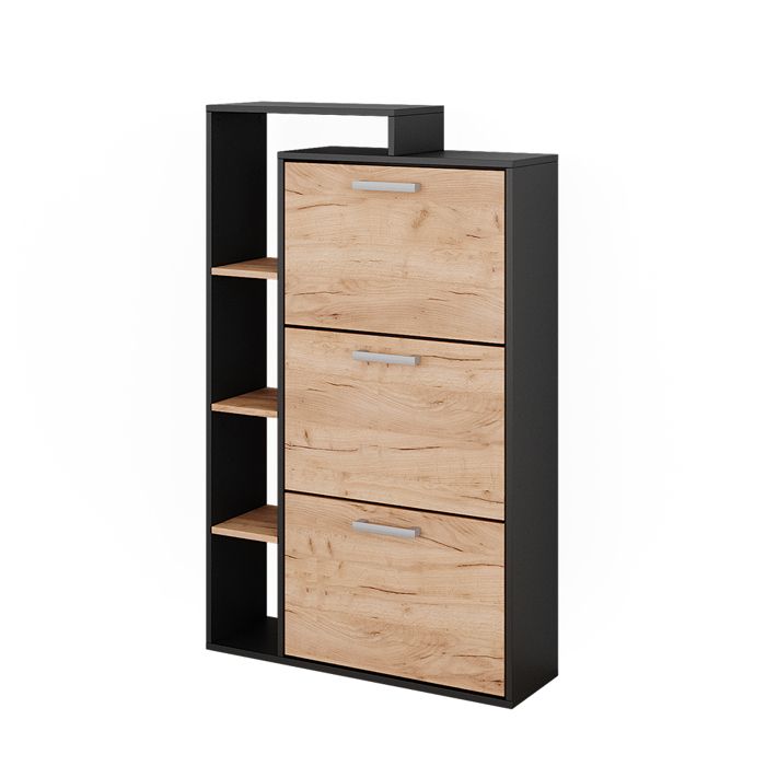 Meuble à chaussure Orlando 80x128.3cm avec 3 compartiments Chêne de force doré/Anthracite Vicco 50017