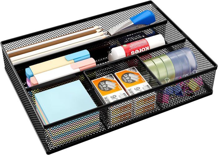 Organiseur De Bureau 7 Étagères, Organiseur De Bureau Compact En Métal, Tiroir, Porte-Notes, Pot