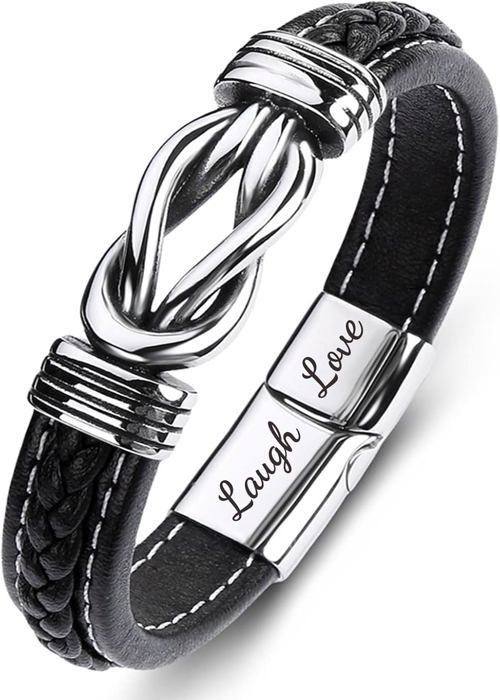 Bracelet Cuir Gravé 'Je T'aime' - Cadeau Homme Avec Fermoir Magnétique | Idée Anniversaire