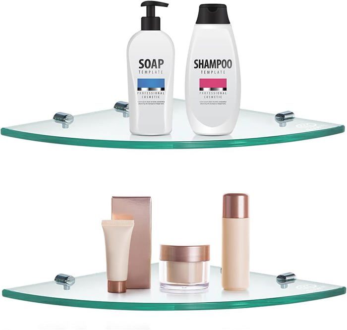 Étagère D'Angle En Verre Pour Salle De Bain En Acier Inoxydable