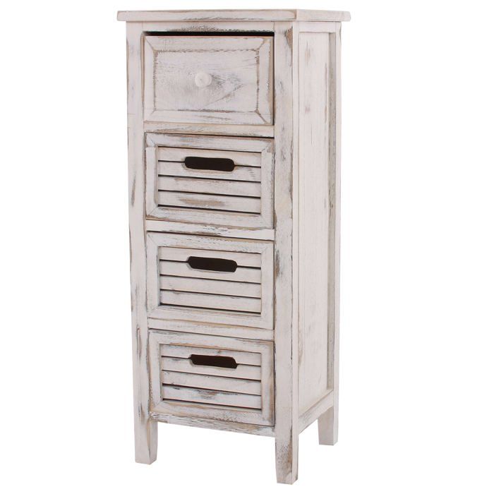 Commode meuble a tiroirs 4 tiroirs 74x30x25 cm aspect vintage blanc 04_0006534 Commode meuble a tiroirs 4 tiroirs 74x30x25 cm aspect vintage blanc 04_0006534