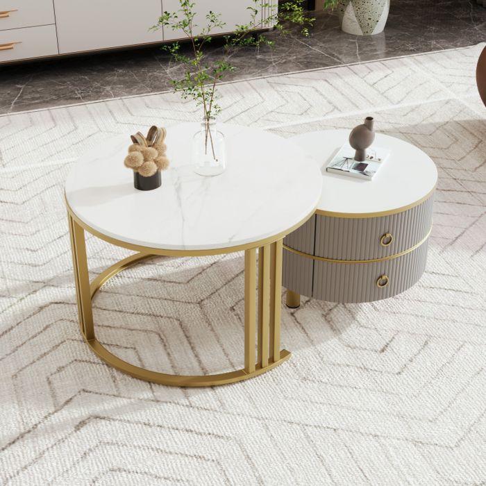 HOMERMEND Lot De 2 Tables Basses Gigognes Rondes Modernes Pour Salon