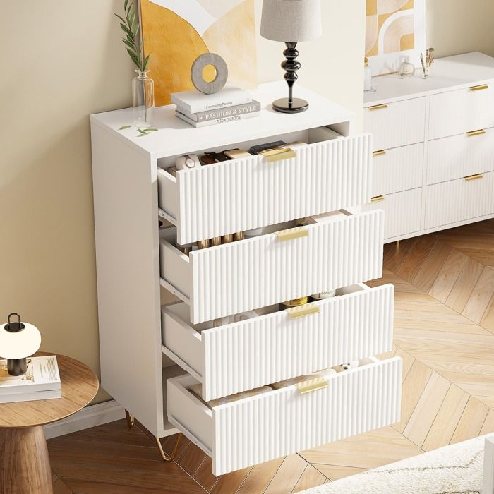 Commode étroite 4 Tiroirs – Rangement Chambre, Salon, Bureau – Design Moderne Et Compact