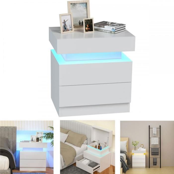 Table de Chevet  - XUANYU - Table de Nuit avec 2 Tiroirs et Rangement à Rabat supérieur pour Chambre à Coucher Salon - Blanc