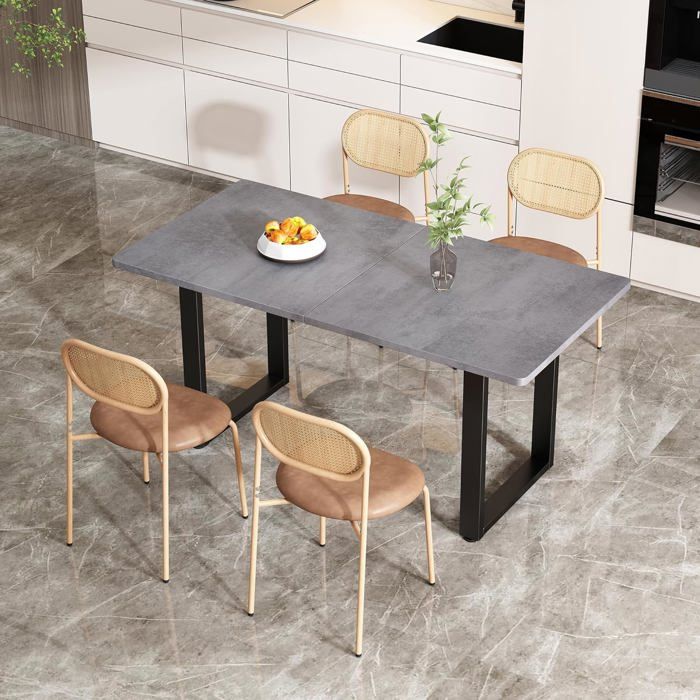 Lemonbest Table à manger moderne 140×70×75 cm Avec base en métal antidérapante Table cuisine pour salon et salle à manger Gris