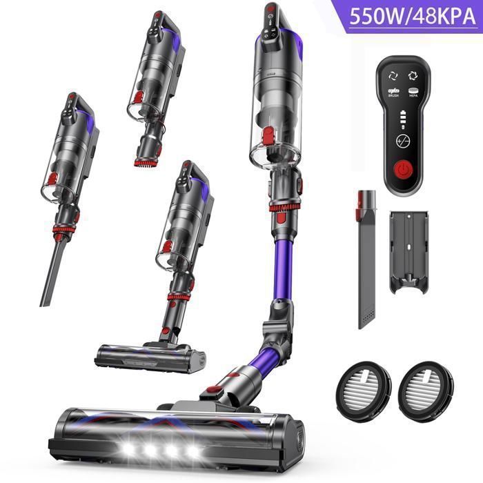Aspirateur balai sans fil - AZMSARY - 550W/48Kpa - Autonomie 45min - Brosse anti-emmêlement - écran LED - Tube Pliable - Violet
