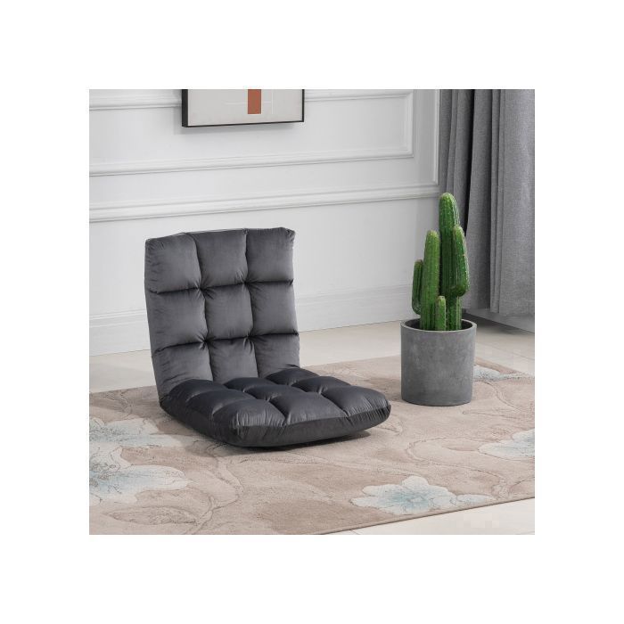 FurnitureR Canape Fixe pliable Fauteuil de sol 3 en 1 Dossier 13 positions Coussin dassise Gris Métal Mousse 55 x 71 x 53.5 cm