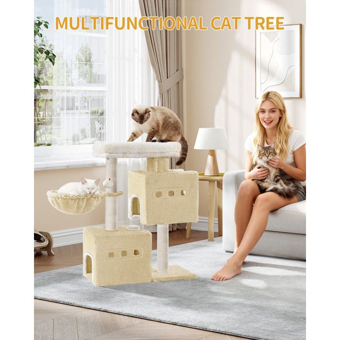 Comparer les prix de Arbre à ChatTour de Jeux 75 cm Meubles de Maison pour Chats avec 2 Niches Grande Plate-Forme Sisal Griffoir Hamac Beige