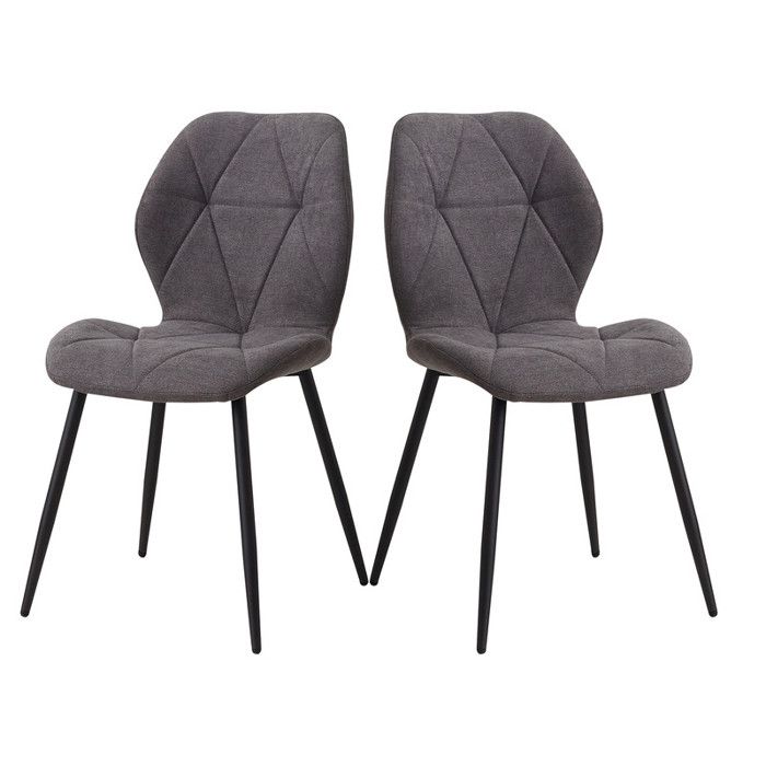 Lot de 2 chaises - HJhomeheart - chaise de salle à manger vintage en forme de diamant - chaise en lin - pieds en métal(gris foncé)