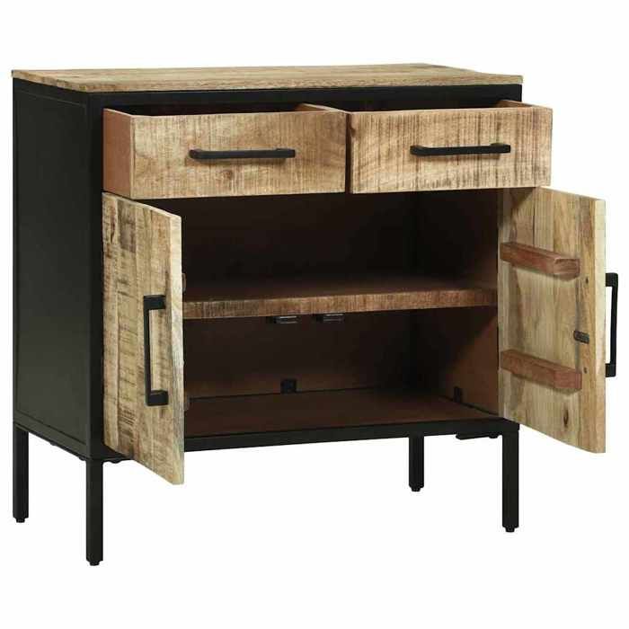 Buffet en bois de manguier - GKO - 70x35x70 cm - Marron - Bois de manguier massif - 2 portes - Style industriel