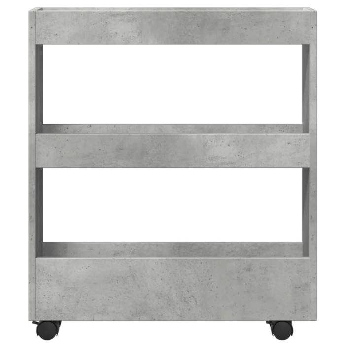 Chariot de rangement étroit - WIENS - 3 niveaux - Gris béton - 60x18x70 cm - Bois dingénierie - 4 roulettes - 2 freins