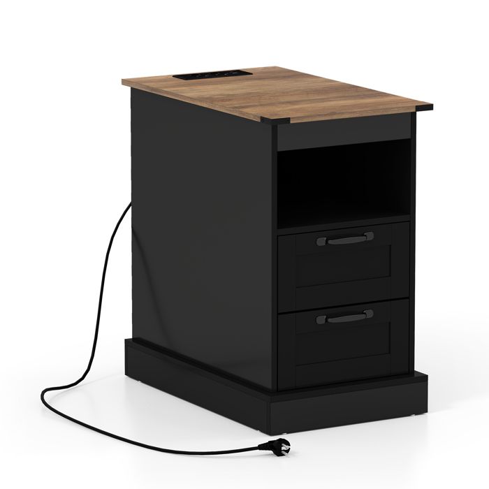 GIANTEX Table de Chevet - Station de Charge- Table dAppoint - Étagère Ouverte- 2 Tiroirs- 60 x 35 5 x 62 cm- Chambre Salon- Noir GIANTEX Table de Chevet - Station de Charge- Table dAppoint - Étagère Ouverte- 2 Tiroirs- 60 x 35 5 x 62 cm- Chambre Salon- Noir