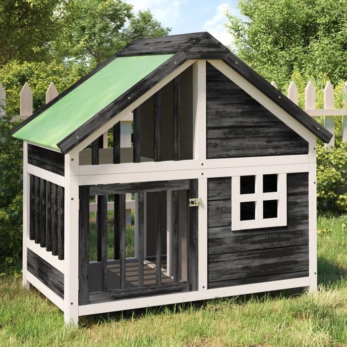 Gris Chenil dextérieur grande cage pour chien gris 96x605x87 cm bois de pin solide A221