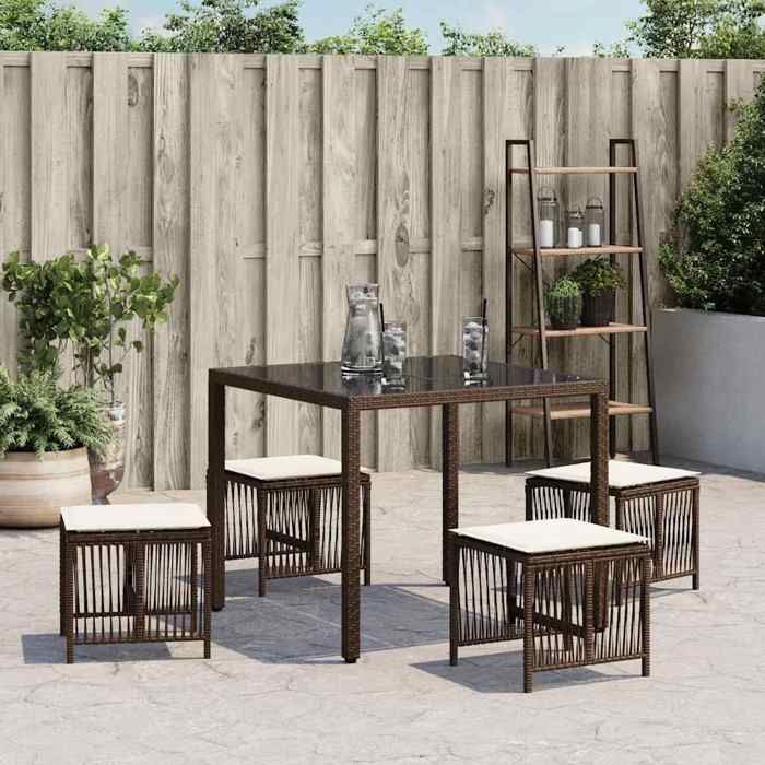 Promo printempsPetit fauteuil/chaise de balcon - SOLOMON - Tabourets de jardin et coussins lot de 4 marron résine tressée - S61836