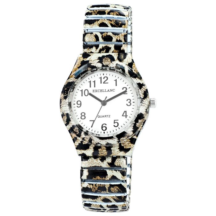 Montre - EXCELLANC - PC21 - Boîtier 35 mm - Bracelet extensible métal léopard - Cadran blanc