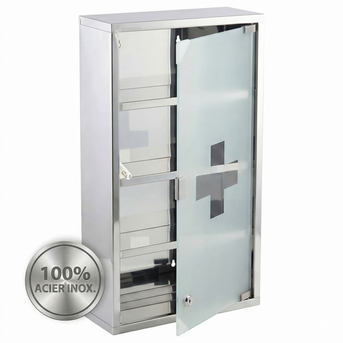 Armoire à pharmacie verrouillable Allen en acier inoxydable Argent 60 x 30 cm