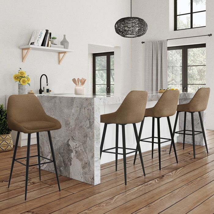 IDMARKET Lot de 4 tabourets de bar THALYA en velours cotelé taupe avec demi-accoudoirs IDMARKET Lot de 4 tabourets de bar THALYA en velours cotelé taupe avec demi-accoudoirs