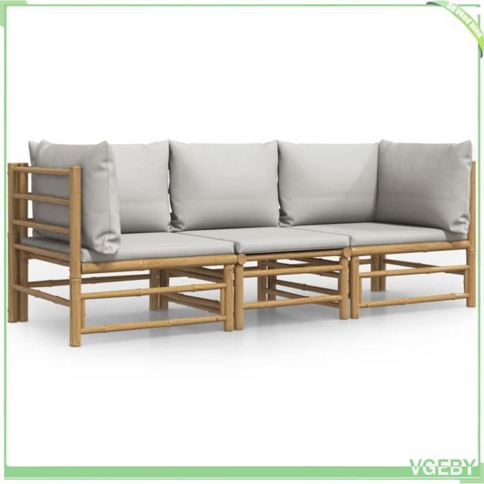 Salon de jardin - FAFEICY - 3155087 - Bambou - Modulaire - Coussins gris clair