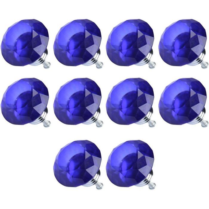 Lot De 10 Boutons De Meuble En Cristal Bleu Roi Poignées Pour Tiroir Et Placard 30 Mm Vis Incluses
