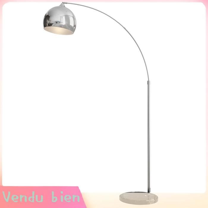 LIA Lampadaire arc réglable pied marbre vintage noir/gris 100-115x30x170-180cm