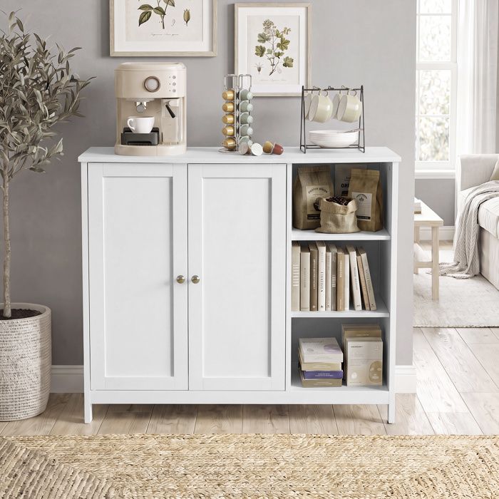 Armoire de Salle de Bain avec 2 Portes et Compartiments Ouverts 90 x 30 x 80 cm Blanc Armoire de Salle de Bain avec 2 Portes et Compartiments Ouverts 90 x 30 x 80 cm Blanc