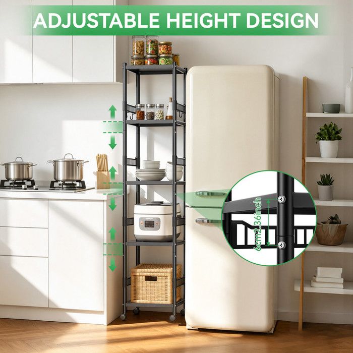 Desserte de cuisine robuste 5 étages – Structure acier renfort triangulaire roues blocables montage facile charge max 200 kg