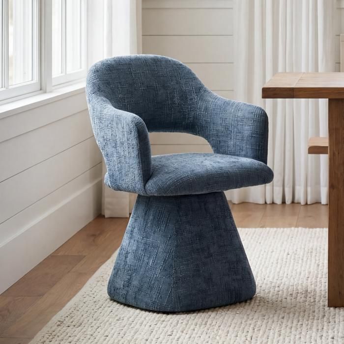 Ya-Home Chaise de Salle à Manger Lot de 1 Chaise de Cuisine avec Dossier en Chenille Fauteuil de Salon Pivotante et Rétro Bleu
