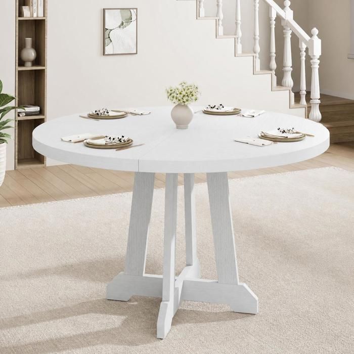 Table à manger ronde pour 4 à 6 personnes Ø 121 x 76 cm pieds réglables idéale pour le salon ou la salle à manger Blanc