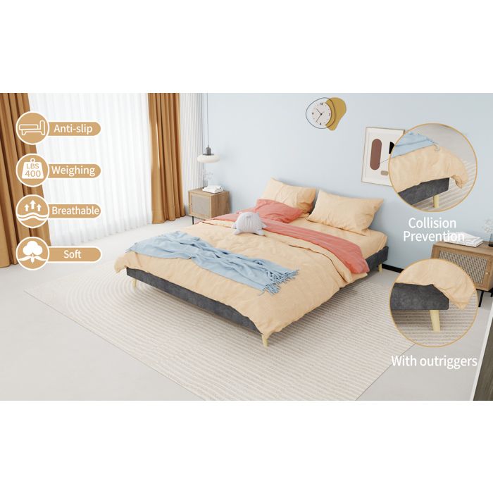 WOVREO Cadre de lit 160 x 200 cm gris en velours hollandais avec sommier a lattes lit bas moderne