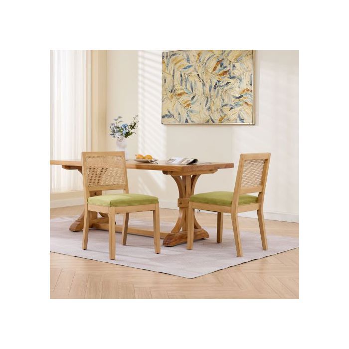 Ensemble de 2 chaises en rotin cadre en bois naturel assise rembourrée mousse + ressorts S dossier en cannage