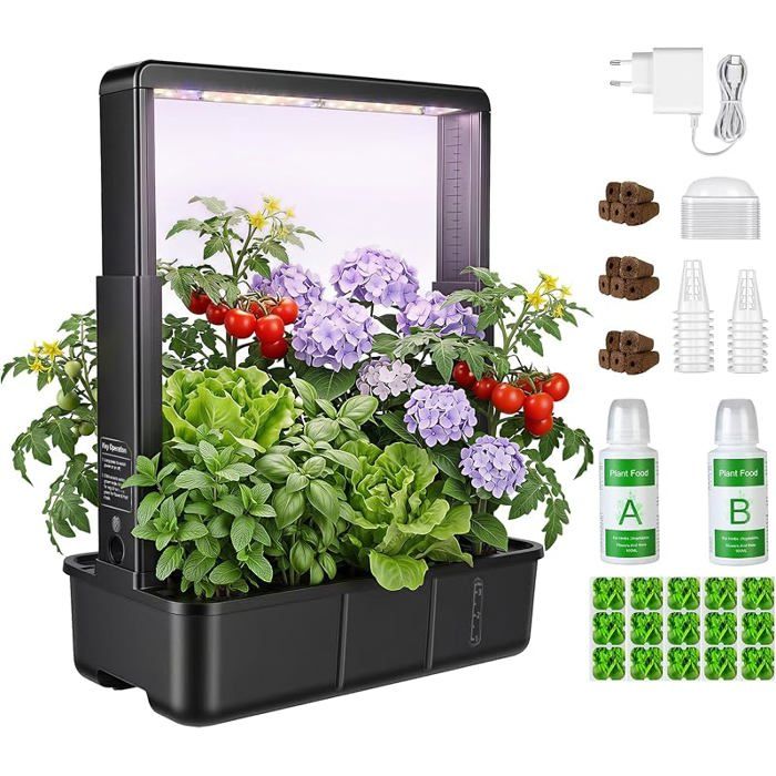 Kit de Système de Culture Hydroponique Potager Interieur 15 Pods Lampe LED 15 W Plein Spectre Intégrée Garden
