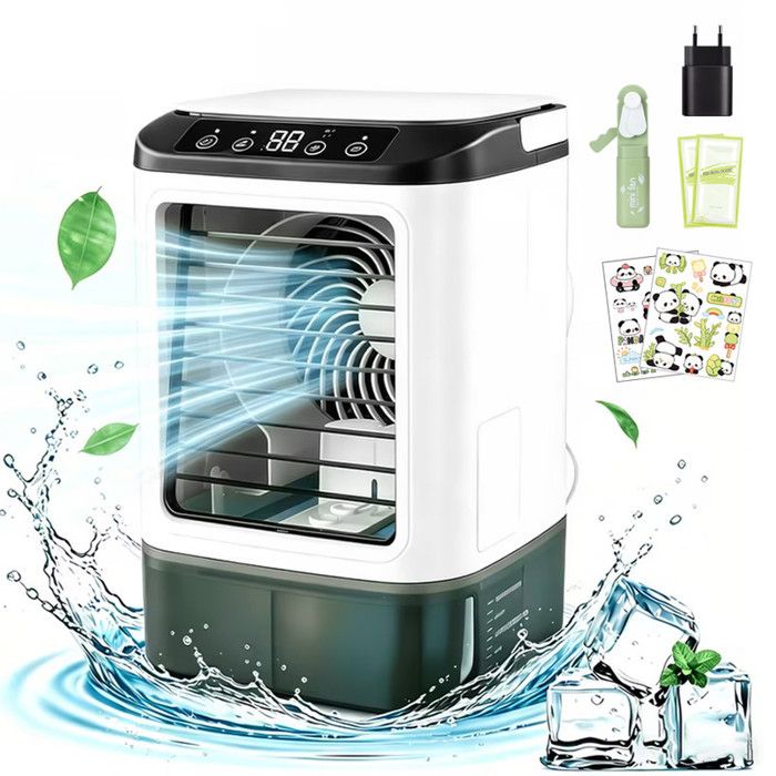 Mini Climatiseur Portable - Refroidisseur dair Mobile - Réservoir 900 ml - Avec Brumisateur Bac À Glaçons Veilleuse colorée