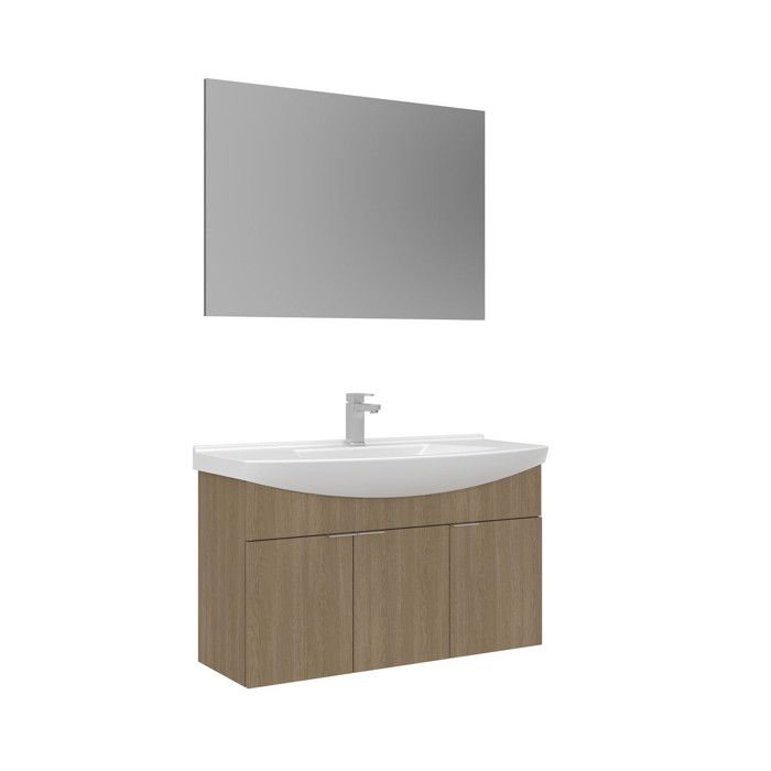 Meuble avec simple vasque et miroir Purus 100 - 100 x 50 x 58 cm - Oak