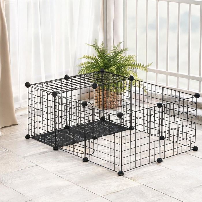 Parc pour petits animaux en acier noir modulable 105 x 70 cm avec porte - Noir Acier 41.34 x 27.56 x 13.78 cm Ref C4PIIO