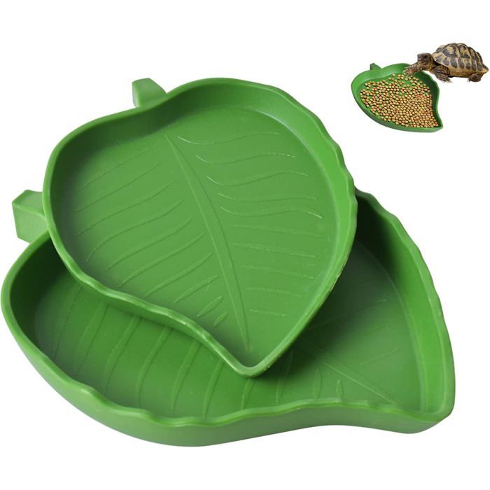 2PCS Bol dEau et de Nourriture en Forme de Feuille pour Reptiles Accessoire Tortue Terrestre Abreuvoir Plat pour Petits Anima