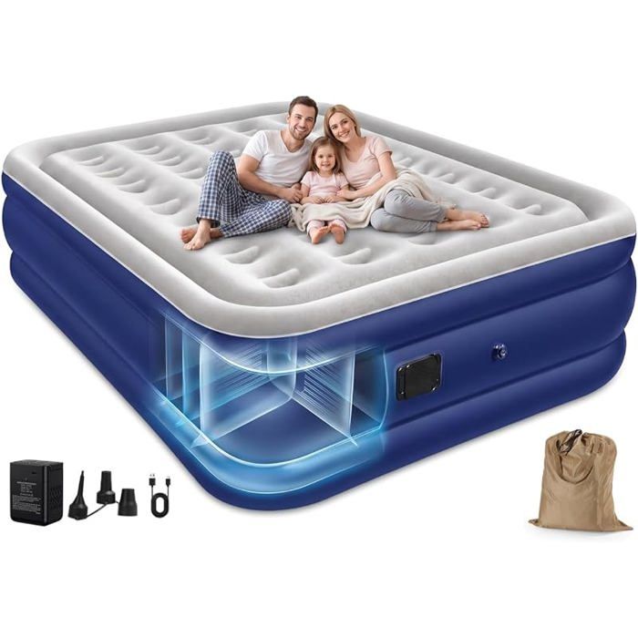 Mates Gonfble 2 Personnes 200x152x40cm Pompe Électrique Intégrée Rechargeable 2600mAh Charge Max 450kg PVC Épais Bleu LIT GONFLABLE Mates Gonfble 2 Personnes 200x152x40cm Pompe Électrique Intégrée Rechargeable 2600mAh Charge Max 450kg PVC Épais Bleu LIT GONFLABLE