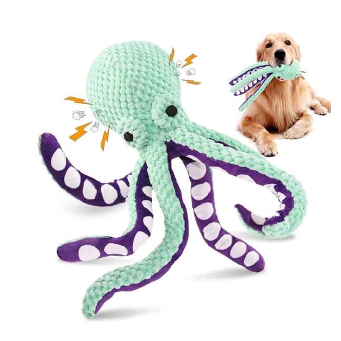 Jouet chien pieuvre en peluche couineur résistant à mâcher nettoyage dents anti-ennui