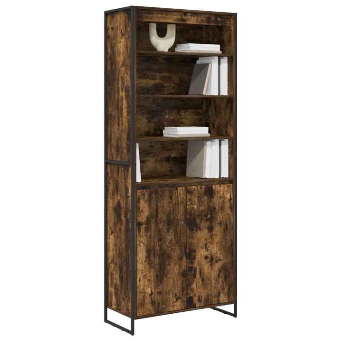 Buffet de rangement - Armoires Hautes - Chêne fumé - 79 x 36 x 200 cm - Bois dingénierie - Assemblage requis（6929）