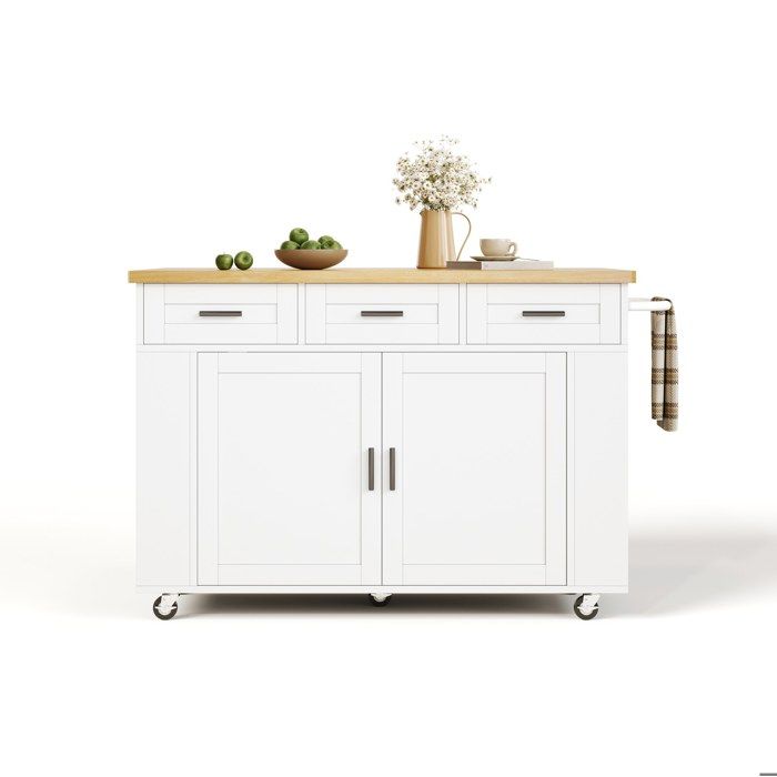 Îlot central de cuisine MDF - plan de travail rabattable roulettes verrouillables - blanc/bois naturel - 120 x 70 x 84 cm