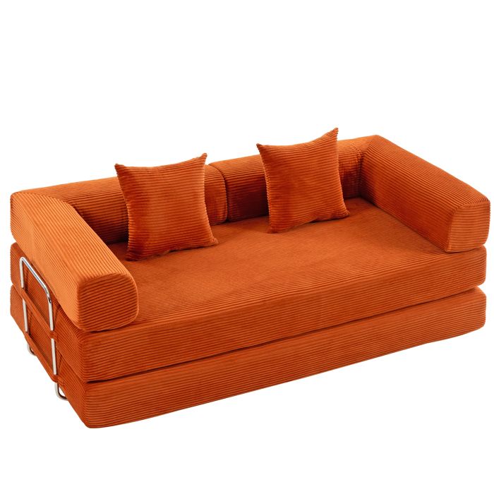 HS Canapé Convertible Design en Velours Côtelé - Canapé-Lit 2 Places Modulable et Dépliable Confort Salon Orange