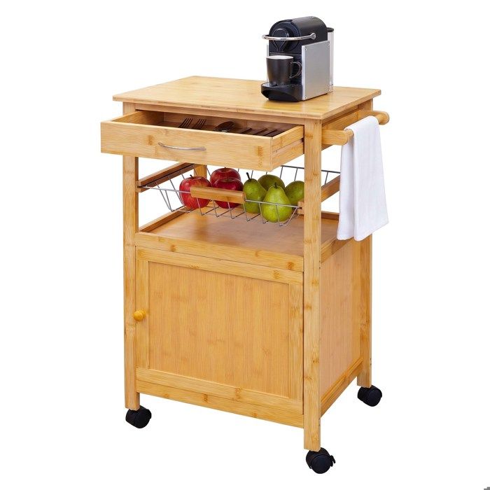 Relaxdays Desserte de cuisine en bambou placard et panier épices H x L x P : 81 x 47 x 36 cm étroite naturelle