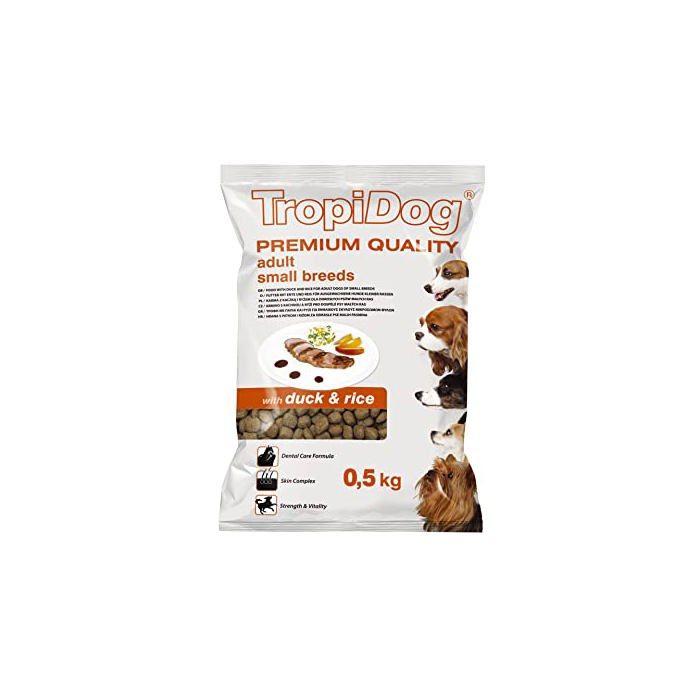 Nourriture Premium pour chiens - TROPIDOG - Premium Adult Small Breeds - Canard & Riz - 500 g - Petites races