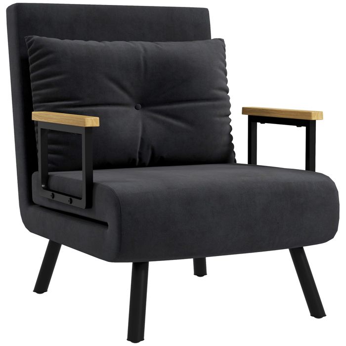 Fauteuil convertible - Chauffeuse couchage - Dossier réglable - Charge max. 120 kg - 63x73x81 cm - Poids 15 2 kg - Noir - EUJIGSHOP