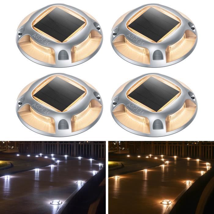 AGPTEK 4pcs Lampe Solaire Extérieure Lampes Solaires étanches IP68 2 Modes déclairage pour Jardin Allée Escaliers Couloirs