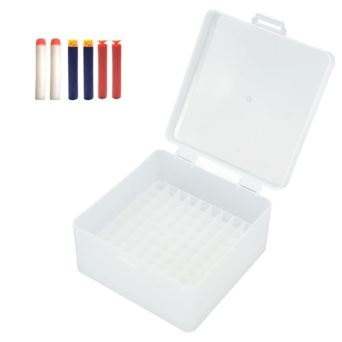 Boîte De Rangement WALWAL Pour Fléchettes Mousse – 100 Compartiments – Contient Jusqu’à 200 Fléchettes (Elite Ou Courtes) – Compatible Nerf – Portable Et Antichoc