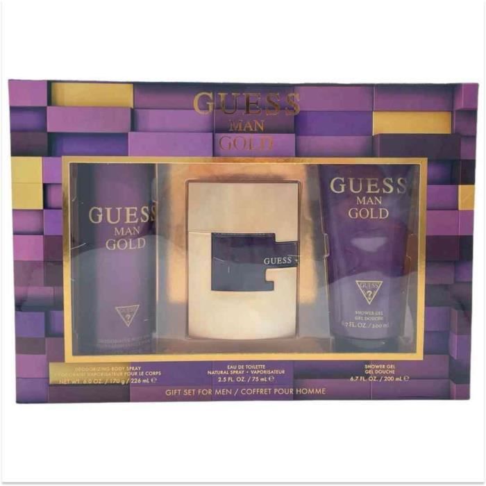 Guess Man Gold Coffret pour homme Déodorant 226ml + Eau de Toilette 75ml + Gel Douche 200ml