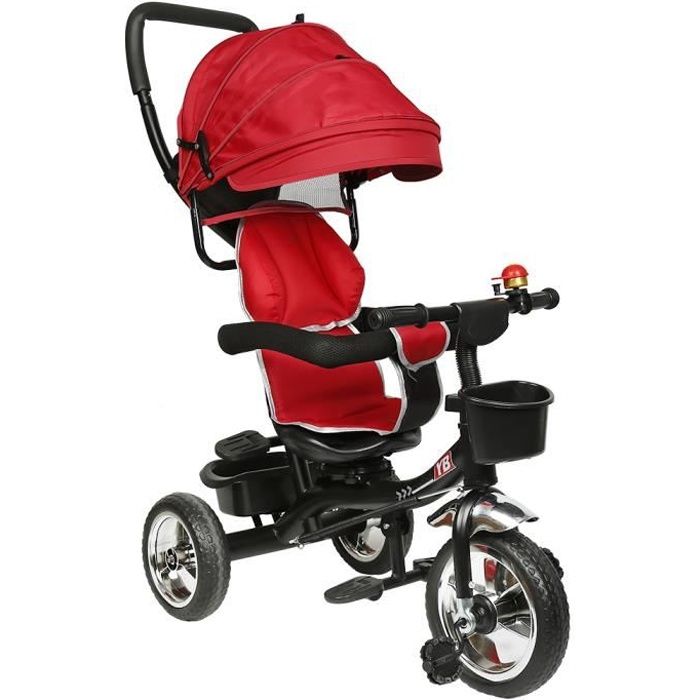 Yifunth Rouge Tricycle enfant Evolutif avec auvent pliable barre à pousser enfant 1-5ans
